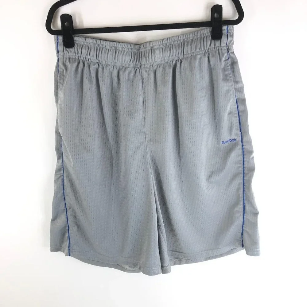 Reebok Mens Basketball Shorts Mesh Blue Stitching Panel Elastic Waist Gray XL